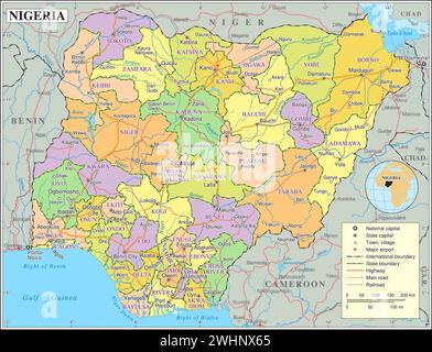 Mappa politica vettoriale della Nigeria Illustrazione Vettoriale