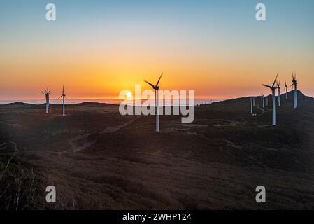 Tramonto con cielo colorato dalla collina di Bica da Cana sull'altopiano del monte Paul da Serra a Madeira Foto Stock