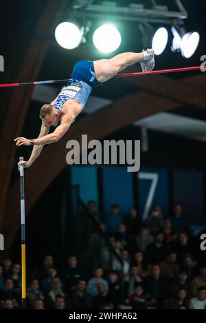 Sam KENDRICKS (USA), Pole Vault Men, durante il Meeting de Lievin 2024, Hauts-de-France Pas-de-Calais Trophee EDF, World Athletics Indoor Tour Gold Athletics il 10 febbraio 2024 all'Arena di Lievin, Francia Foto Stock