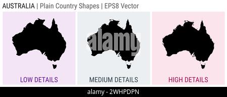 Australia - forma di campagna pianeggiante. Mappe dettagliate basse, medie e alte dell'Australia. Illustrazione del vettore EPS8. Illustrazione Vettoriale