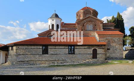 325 veduta del muro meridionale, Chiesa della madre di Dio Perivleptos - Crkva Presveta Bogorodica - risalente al 1295 d.C. Ohrid-Macedonia del Nord. Foto Stock