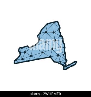 Mappa dello stato di New York illustrazione poligonale fatta di linee e punti, isolata su sfondo bianco. STATI UNITI: Design a basso poli Foto Stock