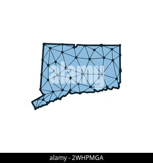 Illustrazione poligonale della mappa dello stato del Connecticut fatta di linee e punti, isolata su sfondo bianco. STATI UNITI: Design a basso poli Foto Stock