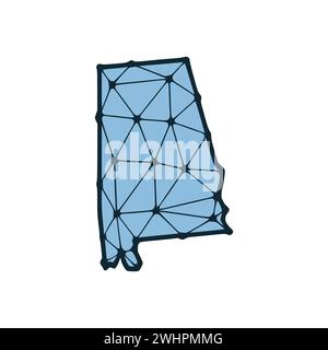 Mappa dello stato dell'Alabama illustrazione poligonale fatta di linee e punti, isolata su sfondo bianco. STATI UNITI: Design a basso poli Foto Stock