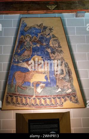 Pittura murale Navasa, affresco con ritocchi asciutti, strappato e trasferito su tela, intorno al 1200, Navasa, Museo Diocesano di Jaca, Huesca, Spagna Foto Stock