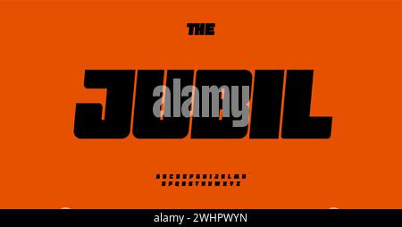 Alfabeto pesante in grassetto, lettera spessa e larga, carattere di grande impatto per marchio sportivo, logo palestra, tipografia di grande impatto. Set di caratteri vettoriali. Illustrazione Vettoriale