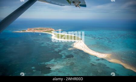 Vista dall'arial di Fort Jefferson, Garden Key, Bush Key, Golfo del Messico, Dry Tortugas National Park, Florida Foto Stock