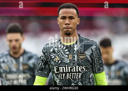 Gabriel of Arsenal nella sessione di riscaldamento pre-partita durante la partita di Premier League West Ham United vs Arsenal al London Stadium, Londra, Regno Unito, 11 febbraio 2024 (foto di Mark Cosgrove/News Images) Foto Stock