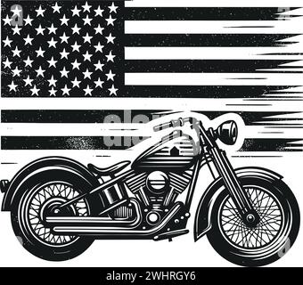 Motocicletta patriottica Cruiser con bandiera americana Illustrazione Vettoriale