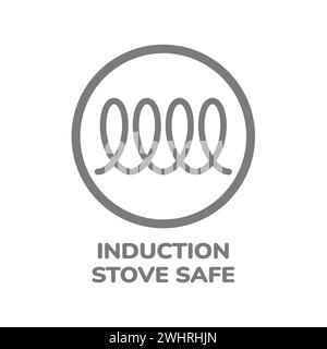 Etichetta con il cartello del vettore di sicurezza della stufa a induzione. Icona per pentole e padelle. Illustrazione Vettoriale