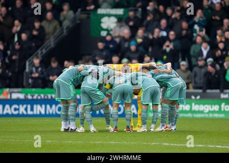 Paisley, Regno Unito. 11 febbraio 2024; St Mirren Park, Paisley, Renfrewshire, Scozia, Scottish Cup Football, St Mirren contro Celtic; Celtic Huddle Credit: Action Plus Sports Images/Alamy Live News Foto Stock