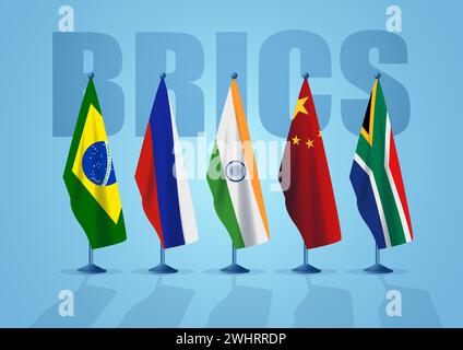 Illustrazione vettoriale delle bandiere dei paesi BRICS Illustrazione Vettoriale