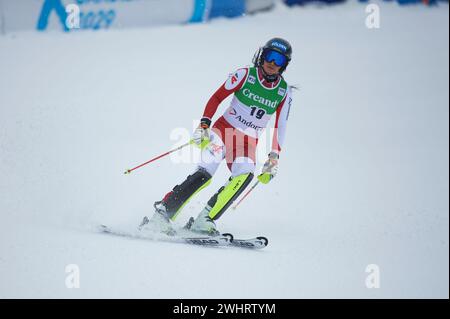 Soldeu, Andorra. 11 febbraio 2024. Franziska Gritsch dall'Austria in azione durante la Coppa del mondo di sci AUDI FIS 2023/2024, 9° Slalom gigante femminile ad Avet. Credito: SOPA Images Limited/Alamy Live News Foto Stock