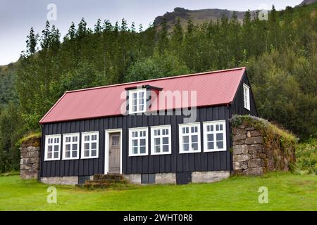 Tipica casa rurale islandese nel giorno coperto Foto Stock