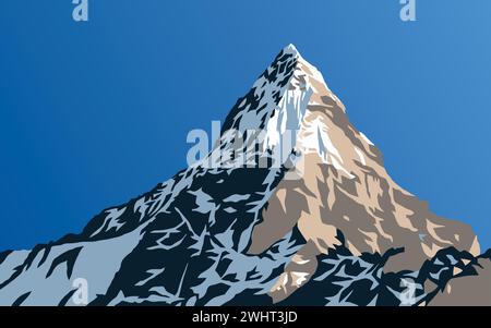 Illustrazione vettoriale di montagna, montagne dell'Himalaya, bella vetta, monte Everest Illustrazione Vettoriale