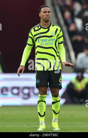 Gabriel of Arsenal durante la partita di Premier League West Ham United vs Arsenal al London Stadium, Londra, Regno Unito, 11 febbraio 2024 (foto di Mark Cosgrove/News Images) Foto Stock