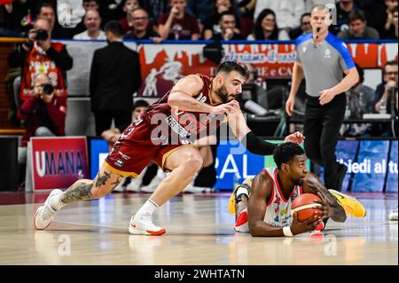 Venezia, Italia. 11 febbraio 2024. Umana Reyer Veneziaâ&#x80;&#x99;S Amedeo tessitori durante Umana Reyer Venezia vs Estra Pistoia, partita di serie A di pallacanestro A Venezia, Italia, 11 febbraio 2024 Credit: Independent Photo Agency/Alamy Live News Foto Stock