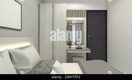 Armadio e toeletta minimalisti per la camera da letto interna Foto Stock