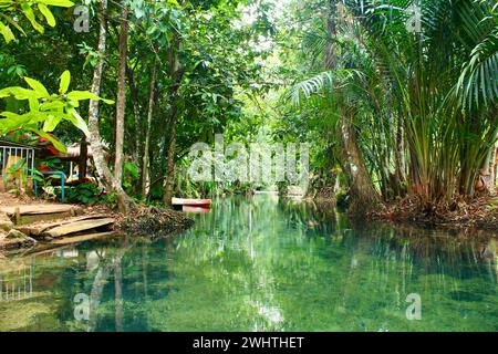 Piscine naturali di acqua dolce con foresta pluviale incontaminata, Klong Srakaew Foto Stock