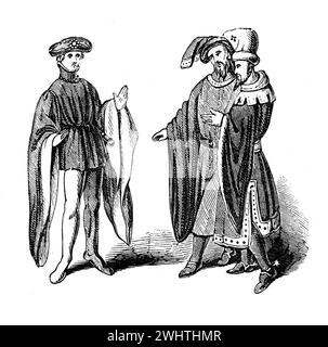 Costumi maschili al tempo di Enrico vi d'Inghilterra. Black and White Illustration from the Old England pubblicato da James Sangster nel 1860. Foto Stock