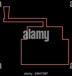 Macinacaffè manuale per macinacaffè al neon grana di produzione con supporto impugnatura colore rosso immagine vettoriale luce piatta Illustrazione Vettoriale