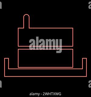 Macinacaffè manuale per macinacaffè al neon grana di produzione con supporto impugnatura colore rosso immagine vettoriale luce piatta Illustrazione Vettoriale