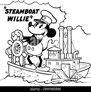 Steamboat Willie. Ritaglio di un poster originale al cartone animato del 1928, Steamboat Willie - il primo corto animato di Topolino. Foto Stock