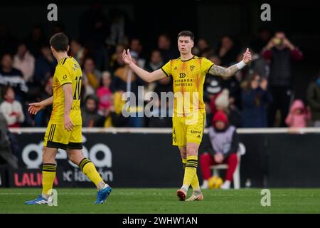 CARTAGENA, SPAGNA - 11 FEBBRAIO: Sergio Barcia Centre-Back del CD Mirandes reagisce durante il LaLiga Hypermotion match tra FC Cartagena e CD Mirandes allo Stadio Cartagonova l'11 febbraio 2024 a Cartagena, Spagna. (Foto di Francisco Macia/Photo Players Images) Foto Stock