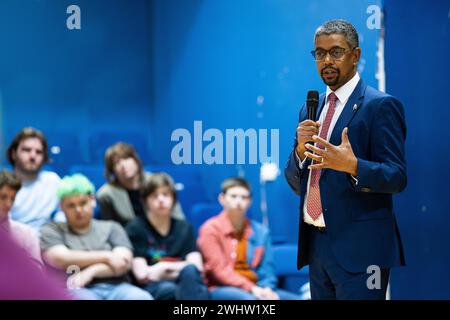 Swansea, Galles. 11 febbraio 2024. Vaughan Gething MS, il candidato alla leadership si rivolge ai membri durante le ustioni. Crediti: Sean Pursey/Alamy Live News Foto Stock