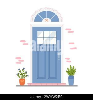 Porta blu vintage retrò per illustrazione vettoriale isolata dell'appartamento Illustrazione Vettoriale