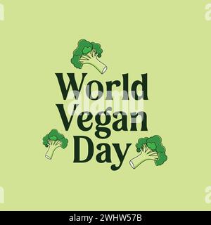 Design del modello tipografico vettoriale World Vegan Day. Poster, striscione, biglietto d'auguri con verdure. Illustrazione Vettoriale