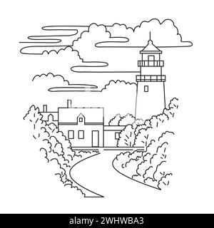 Highland Light o faro di Cape Cod nel Massachusetts USA Mono Line Art Foto Stock