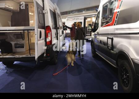 Camping car expo al Parc Expo di Mulhouse, Francia. Più di 150 camper, furgoni, furgoni convertiti e roulotte sono esposti per questa occasione. Foto Stock