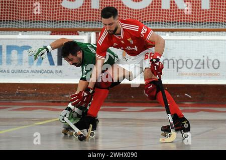 Lisbona, Portogallo. 11 febbraio 2024. Lisbona, 02/11/2024 - la SL Benfica ha ospitato lo Sporting CP questo pomeriggio a Pavilhão da Luz in una partita contando per il campionato nazionale di hockey a rulli per la stagione 2023/24. Roberto Benedetto (Álvaro Isidoro/Global Imagens) credito: Atlantico Press/Alamy Live News Foto Stock