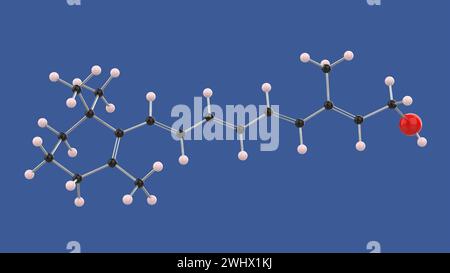 Struttura molecolare 3D Retinol vitamina A, su sfondo blu, illustrazione di rendering 3D. Foto Stock