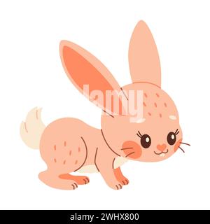Coniglietto pasquale cartoni animati. Carino coniglio rosa. Il coniglietto Kawaii si erge su quattro zampe, illustrazione vettoriale in stile piatto e di tendenza. Illustrazione Vettoriale
