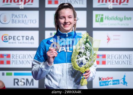 Torino, Torino, Italia. 11 febbraio 2024. Medaglia d'argento Martina Favaretto (immagine di credito: © Matteo Secci/ZUMA Press Wire) SOLO PER USO EDITORIALE! Non per USO commerciale! Foto Stock