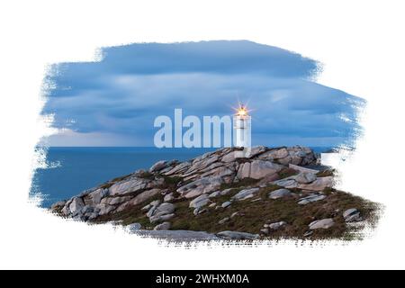 Faro funzionante isolato sul bianco Foto Stock