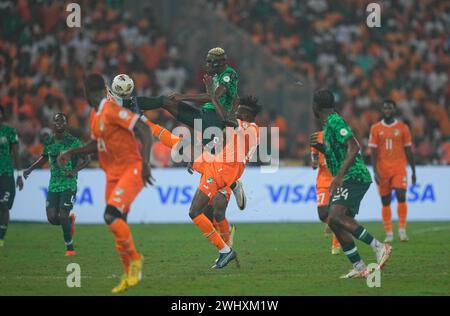 11 febbraio 2024: 9 controlla la palla durante una Coppa d'Africa - finale, Costa d'Avorio contro Nigeria, allo stadio Alassane Ouattara di Abidjan, Costa d'Avorio. Kim Price/CSM Foto Stock