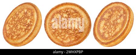Pancake isolati su sfondo bianco, piena profondità di campo Foto Stock