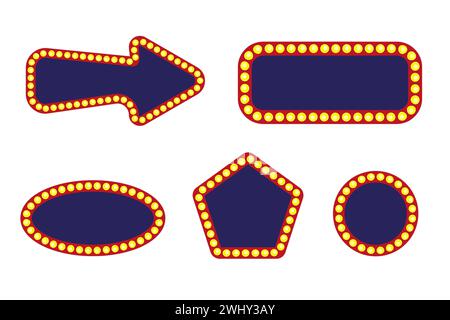 Impostare un telaio per lampadine retrò di forma diversa. Spazio banner per la pubblicità. Cartellone Lightbox. Illustrazione vettoriale. EPS 10. Illustrazione Vettoriale