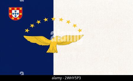 Bandiera delle Azzorre. Bandiera della regione autonoma delle Azzorre. Bandiera nazionale delle Azzorre sulla superficie del tessuto. ISL Foto Stock
