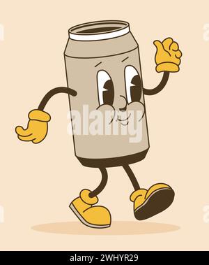 Adesivo per bevande, personaggio emoji cartoni animati in lattina Illustrazione Vettoriale
