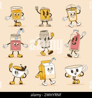 Bevande sorridenti personaggi dei cartoni animati, emoticon Illustrazione Vettoriale