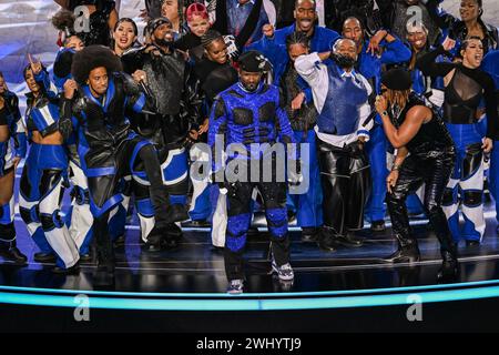 Ludacris, Usher e Lil Jon si esibiscono durante l'Apple Music Halftime Show al Super Bowl LVIII, Allegiant Stadium, Las Vegas, Nevada, USA. Data foto: Domenica 11 febbraio 2024. Foto Stock