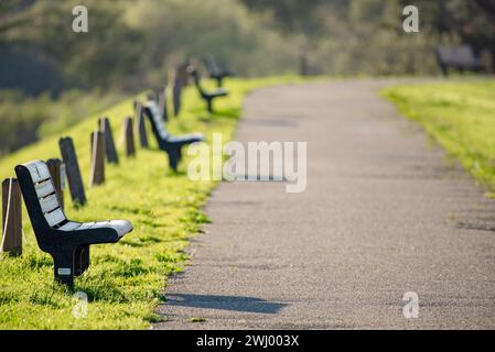Solitary, Park Benches, Solitude, Aging, Lake Los Carneros, Goleta, Santa Barbara Foto Stock