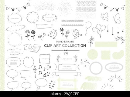 Set di illustrazioni grafiche a clip disegnate a mano vettoriali isolate su sfondo bianco. Illustrazione Vettoriale