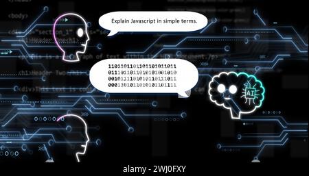 Immagine del testo ai, delle icone e dell'elaborazione dei dati su una scheda a circuito stampato Foto Stock