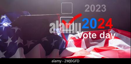 USA flag e 2024 per Vote Concept rendering 3d. Foto Stock