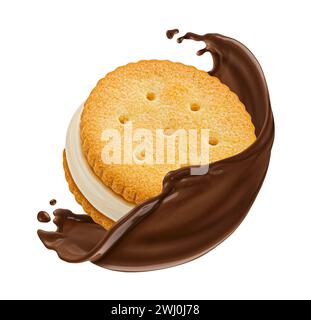 Sandwich e schizzi di cioccolato isolati su sfondo bianco Foto Stock